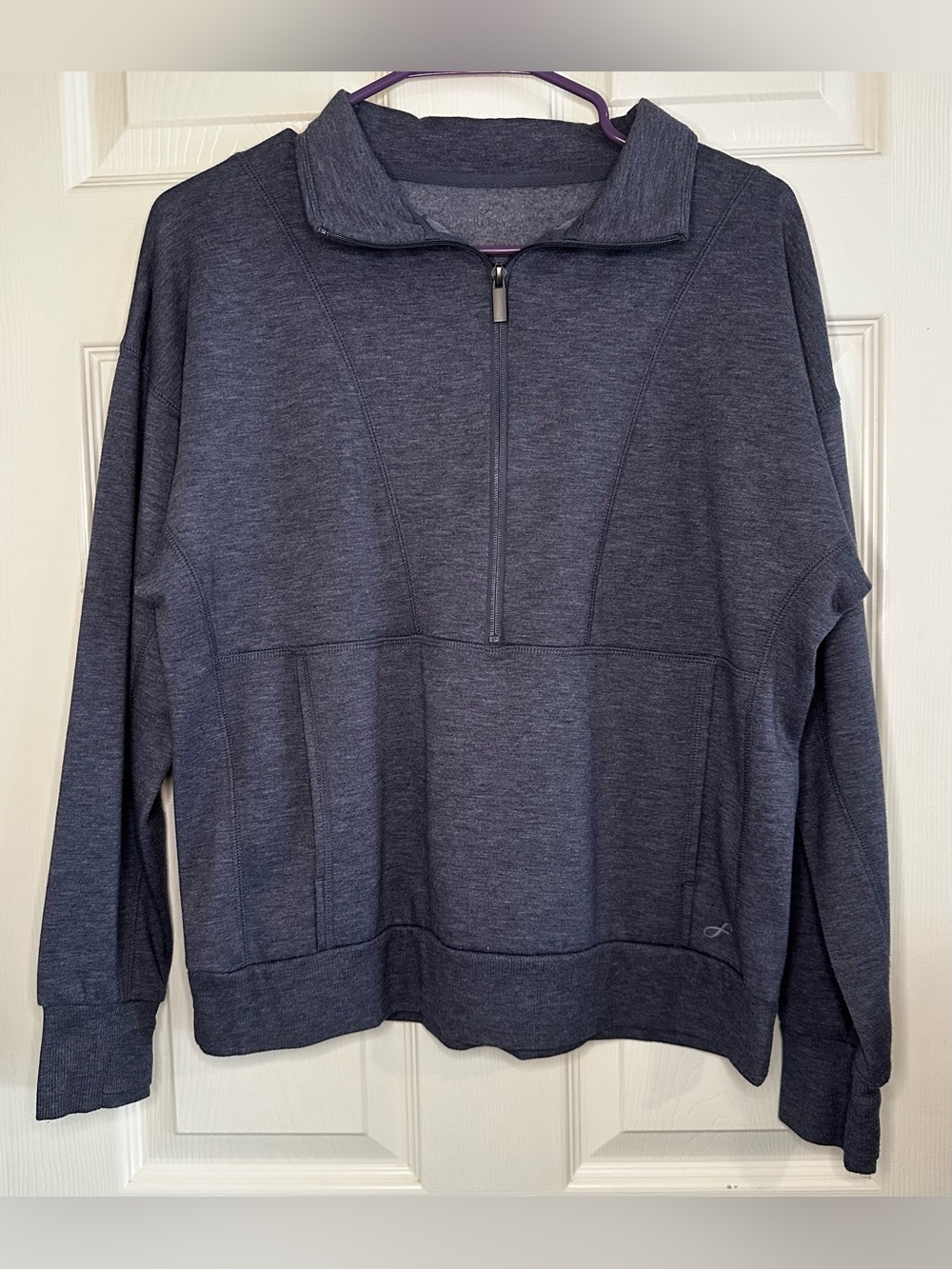Freely Half-Zip Pullover Hoodie in Muted Blue Heather